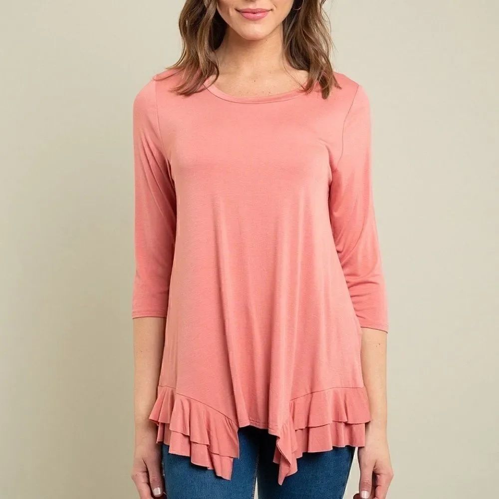 NEW! Coral Colored Boho Ruffled Tunic Top